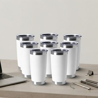 Tasses à café, thé et vin isothermes en acier inoxydable de 20 oz, blanches et colorées, pour le camping, avec couvercle, pour sublimation