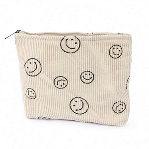 Sac de maquillage portable en velours côtelé motif visage souriant, style INS, pour voyage, rangement de cosmétiques – Vente chaude - Product Image 5