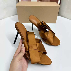 Sandalias de Tacón Alto para Mujer, Estilo Moderno, Tacón Delgado, Adorno de Lazo, Punta Abierta, Elegantes y a la Moda - Product Image 1