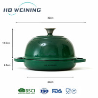 Oven Roti Besi Cor Berlapis Enamel Hijau Grosir, Panci Besi Cor Berlapis Enamel dengan Tutup Kubah, Peralatan Masak Dapur Bersertifikat FDA BSCI