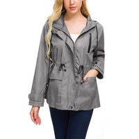 Ventes en gros de vestes coupe-vent grises pour femmes avec logo personnalisé, vente chaude, veste imperméable en polyester de marque pour femmes