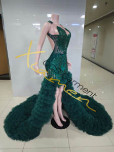 Abiti da <span class=keywords><strong>Sposa</strong></span> Ocstrade di Alta Qualità, Lussuosi Vestiti a Sirena con Strascico Lungo <span class=keywords><strong>in</strong></span> Tulle e Strass Verdi per Donne e Spose - Product Image 4