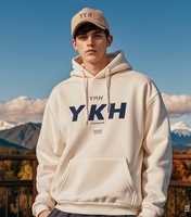 YKH Hombres de alta calidad de lana de manga larga sudaderas con capucha 330GSM Boy Full Custom Print Own Logo Oversized Men's Hoodie