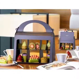 Support à gâteaux en carton pour le thé de l'après-midi en famille, boîte de rangement portable à plusieurs niveaux pour desserts, avec poignée, pour cupcakes et macarons - Product Image 2
