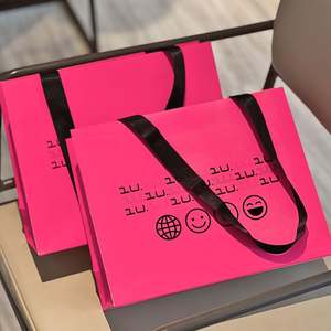 Bolsas de Papel Rosa y Blanco de Lujo Reciclables con Logotipo Personalizado, con Asas de Listón, para Ropa, Compras y Embalaje de Regalos - Product Image 3