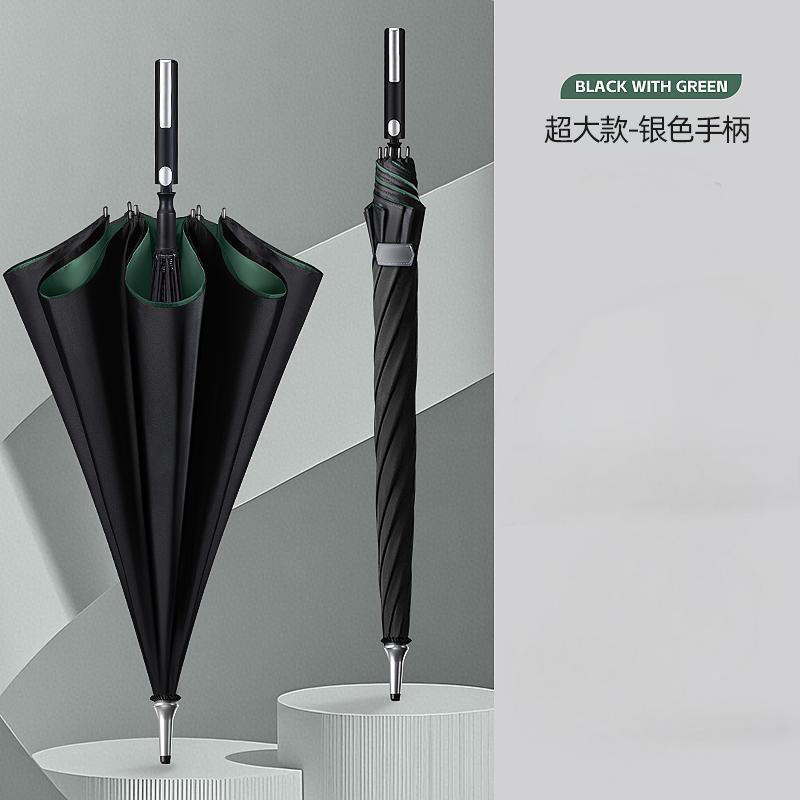 02 ร่มด้ามยาวสีดำ ด้ามจับสีเงิน