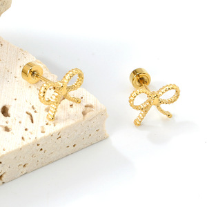 Pendientes de aro con lazo de acero inoxidable dorado para mujer, regalo, joyería de moda - Product Image 1