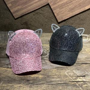 Bohang New Design Casual Hut Frauen Sommer Mode Pailletten Atmungsaktive Mesh Baseball Cap Nette Katze Ohren Sport kappen Benutzer definierte Hüte - Product Image 5