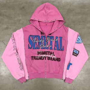 Streetwear Distressed Graphic Cotton Zipper Hoodies French Terry Heavy Weight Oversized Men Hoodie Custom Acid Wash Zip Hoodie - Product Image 1