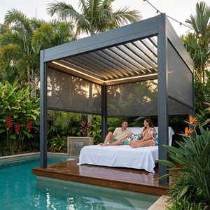Pérgola Bioclimática <span class=keywords><strong>de</strong></span> Aluminio Personalizada con Techo <span class=keywords><strong>de</strong></span> Láminas Motorizadas para Patio Trasero y Piscina <span class=keywords><strong>de</strong></span> Lujo, Gazebo <span class=keywords><strong>de</strong></span> Aluminio para Exteriores - Product Image 1