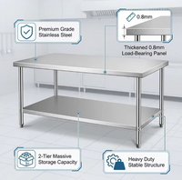 Table de travail professionnelle à 2 niveaux en acier inoxydable avec revêtement autonettoyant pour cuisine commerciale, station de préparation sur mesure