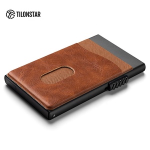 TILONSTAR TVC305 Wholesale Pop up RFID Blocking Aluminium Men Credit <b>Card</b> <b>Holder</b> With Leather Money Pocket - Product Image 2
