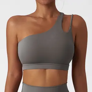 Bra High Quality Women Sport Gym Solid Nude Skin Friendly Breathable Underwear Sexy 1 Shoulder Push Up Yoga Bra