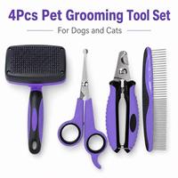 Juego de 4 Herramientas de Aseo para Mascotas, Perros y Gatos, Peine, Cepillo, Cortauñas, Tijeras, Proveedor Mayorista con Logotipo Personalizado