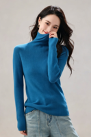 Pull en maille col roulé moulant pour femme, doux et extensible, à manches longues, mélange cachemire, chaud et basique pour l'automne