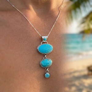Turquoise 925 Solid Sterling Silver Pendant Excellent Natural Gemstone Statement Jewelry Bezel Setting Cute Style Black Gun - Product Image 2