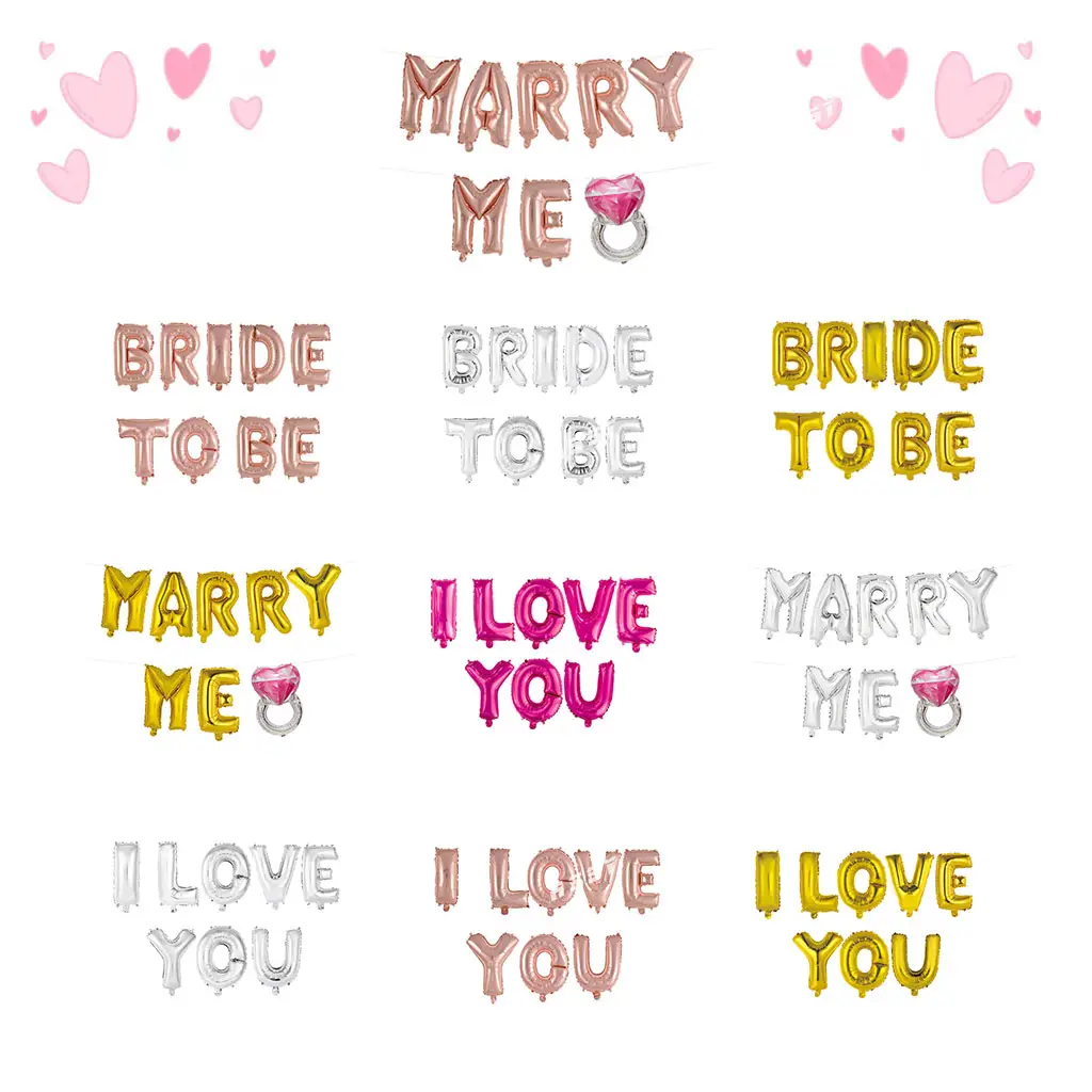 بيع مباشر من المصنع لافتة عرض الزواج أو الزواج مع حروف بالون 14 بوصة مطبوعة "تزوجي" وتعني "أحبك"