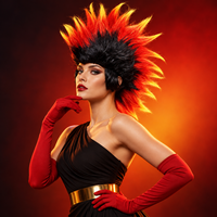 Perruque punk à pointes flamboyantes noires, rouges et jaunes pour adultes, cheveux synthétiques style Mohawk pour Halloween, remise de diplôme, Ramadan, fêtes costumées