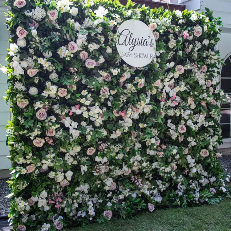 Backdrops de flores artificiais para pendurar, decoração, palco, plantas, backdrops, blush, branco, parede de flores, seda, KCFW-208