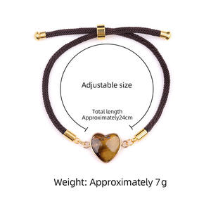 สร้อยข้อมือเชือกทองถักรูปหัวใจประดับด้วยหินธรรมชาติ 20 ชนิด ปรับขนาดได้ เหมาะสำหรับคู่รัก - Product Image 4
