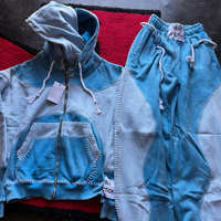 Ensemble de survêtement unisexe vintage délavé à l'acide avec sweat à capuche zippé et pantalon de jogging, 100 % coton, sportif, écologique, respirant, épais, style streetwear