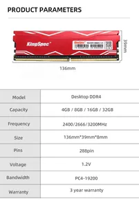 Kingspec Ddr4 8Gb 3200Mhz Desktop Ram Met Heatsink