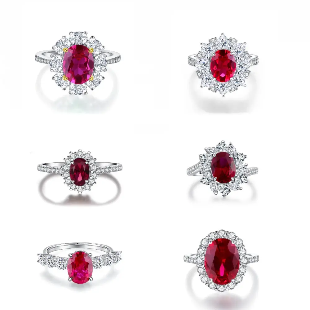 Vendita calda gioielli anelli di fidanzamento di nozze Trendy 8A zircone gemma Sterling 925 argento rosso rubino naturale anello