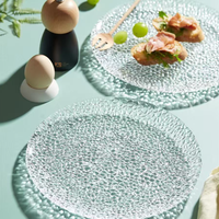 Assiettes plates en verre martelé transparent, en gros, pour service de table, assiettes créatives pour fruits, salades, collations, gâteaux, centres de table
