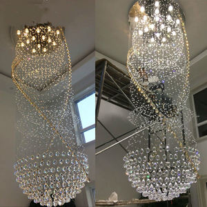 <span class=keywords><strong>Lustre</strong></span> en cristal K9 LED en acier chromé à double hélice en spirale <span class=keywords><strong>avec</strong></span> gouttes de pluie, diamètre 80 cm, hauteur 280 cm pour escalier - Product Image 5