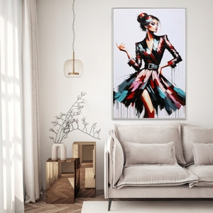 Dipinto a Olio di Donna Elegante, Ritratto di Moda Dipinto a Mano, Figura in Abito Colorato, Arte Murale - Product Image 2