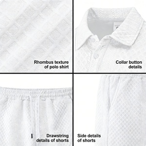 Tuta da uomo in maglia testurizzata a due pezzi con <span class=keywords><strong>polo</strong></span> |   Set Camicia a Maniche Corte e Pantaloncini Traspiranti Vestibilità Regolare per Sport Casual Estivi - Product Image 4