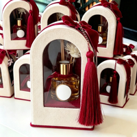 Boîte de luxe transparente en verre pour parfum avec fenêtre arquée, emballage cadeau en velours rouge pour mariage, huiles essentielles et parfums, avec pompon