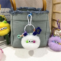 En gros, Porte-clés pendentif en peluche dessin animé avec pompon, mignon et moelleux, breloque de sac personnalisable, 7 cm, en coton PP