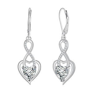 Pendientes de Plata de Ley 925 con Zirconia Cúbica 3A en Forma de Corazón Infinito para Mujer, Marca J.MUEN - Product Image 1