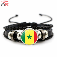 Bracelet en cuir avec drapeau national pour les fans de football, logo personnalisé, pays d'Afrique, Sénégal, Angola, Ghana, pour cadeaux