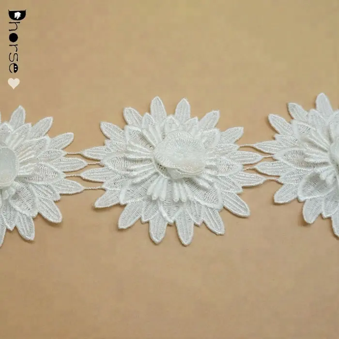 9CM İsviçre kaliteli ucuz 3D çiçek polyester toplu halı dantel trim DHDT336