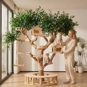 <span class=keywords><strong>Arbre</strong></span> à <span class=keywords><strong>chat</strong></span> en <span class=keywords><strong>bois</strong></span> véritable à texture d'écorce naturelle, design branche, idéal pour l'escalade, le grattage et le jeu des chats d'intérieur - Vente chaude - Product Image 5