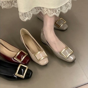 Women Elegant Metal Square Buckle Shoes Square Toe Shallow Mouth Invisible Commuter Shoes Fashion Office <b>Flat</b> Pumps - Product Image 2