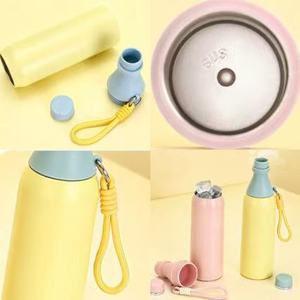 500ml Insulated Stainless Steel Travel Tumbler Water <b>Bottle</b> — Spill-Proof <b>Flask</b> with Silicone Carry Strap, Vacuum Thermos for On - Product Image 2