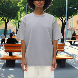 Men 100% Cotton 220g Solid Knitted Oversized T-<b>Shirt</b> Blank Short Sleeve Crew Neck Custom Streetwear Tee Casual Wear - Product Image 2