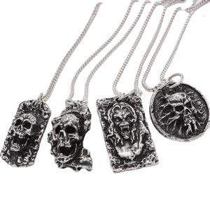 Vintage Schmuck Edelstahl Halloween Skelett Anhänger Punk Herren Schädel Halskette - Product Image 1