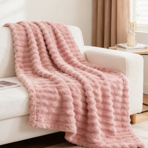 Fluffy Soft <strong>Pink</strong> Polyester Raschel Blanket Warm Cozy Plush 3D Ribbed Fleece <strong>Throw</strong> for Couch Bed Sofa Home Custom Four Seasons - Product Image 2