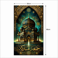 Impression sur toile polyester de haute qualité 60x90cm, art mural mosquée vert-bleu doré, calligraphie arabe pour la maison et le bureau