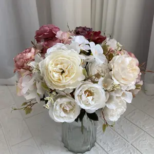 Quality Wedding Flower Decoration Silk Artificial Peony Bouquet Flowers 6 Branches Artificial Flowers Peony With Hydrangeas