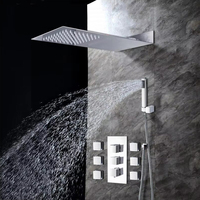Ensemble de douche thermostatique de luxe en laiton chromé poli avec pommeau pluie cascade et 6 jets de massage corporel – Vente en gros
