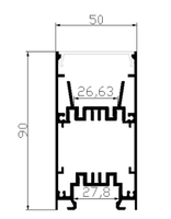 Profilé en alliage d'aluminium 6063-T5 50*90mm pour bandes LED, décorations, service de découpe