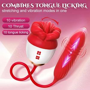 Vibrador de Lengua con Boca Grande para Lamer el Pecho, 10 Modos de Vibración y Succión, Dildo con Movimiento de Empuje, Estimulación Anal, Juguetes Sexuales para Mujeres - Product Image 1
