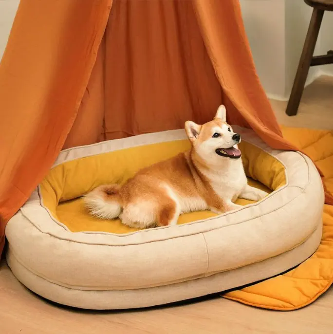 Cama de cachorro de alta qualidade, cama redonda respirável para animais de estimação com tecido durável, fundo antiderrapante e capa lavável removível
