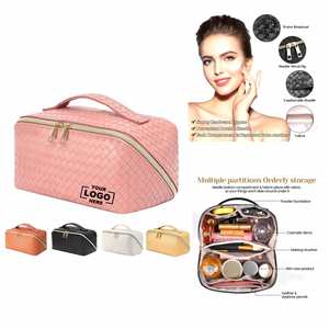 Sac de rangement portable en PU pour maquillage, motif gaufré, idéal pour les voyages et le lavage - Product Image 1