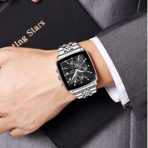 Montres pour hommes Skmei 2434 en acier inoxydable avec cadran carré, calendrier, étanches, de marque, élégantes, de luxe, à quartz - Product Image 6